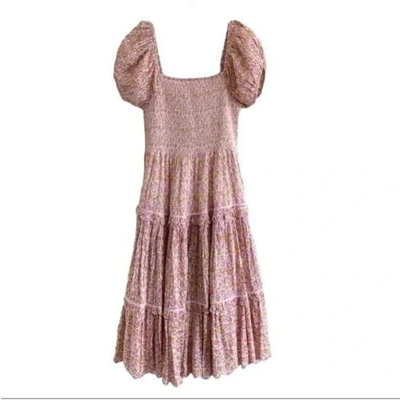 LoveShackFancy Masie Floral Midi Dress Fruity Punch - Picture 3 of 8